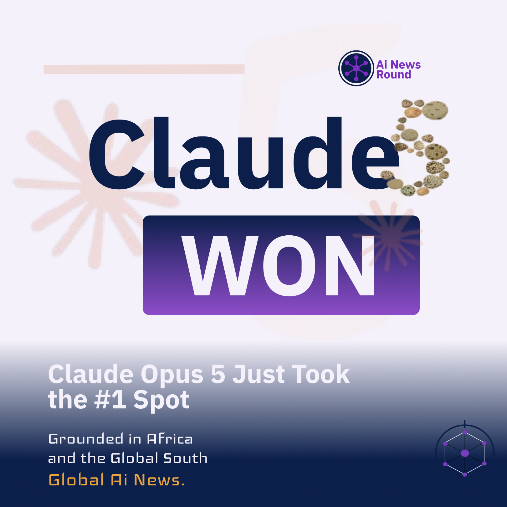 Graphic banner featuring Claude Opus 5 taking the number one spot on Artificial Analysis benchmark charts with the AI News Round logo