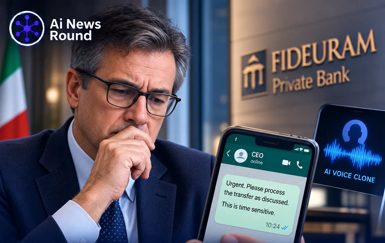 AI voice cloning and a fake WhatsApp message were used in a sophisticated impersonation scam that moved approximately €95 million from Italian private bank Fideuram; about €53 mill