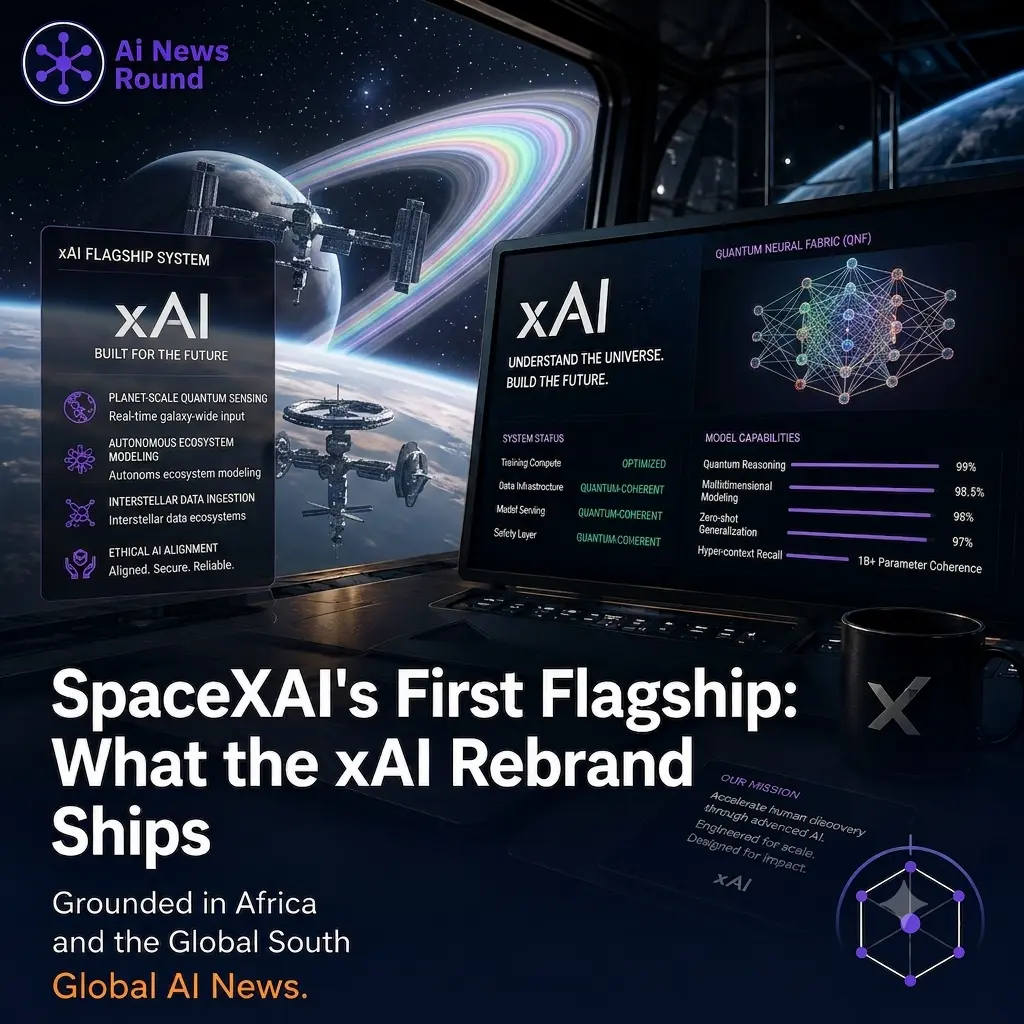 Infographic header displaying technical specifications, pricing ($2/$6), and benchmark scores for the new SpaceXAI coding model.